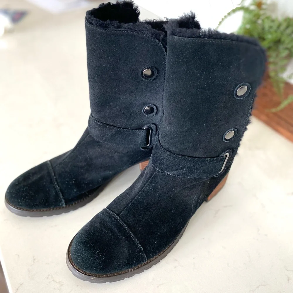 Matt Bernson Suede Tundra Booties Button Up Fold Down Sz 10